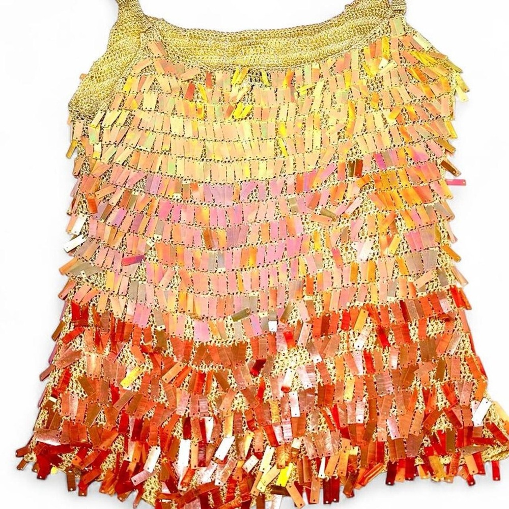 Vintage Y2K rare Belldini crochet ombré sequin tank M festival resort vacation - Picture 3 of 4